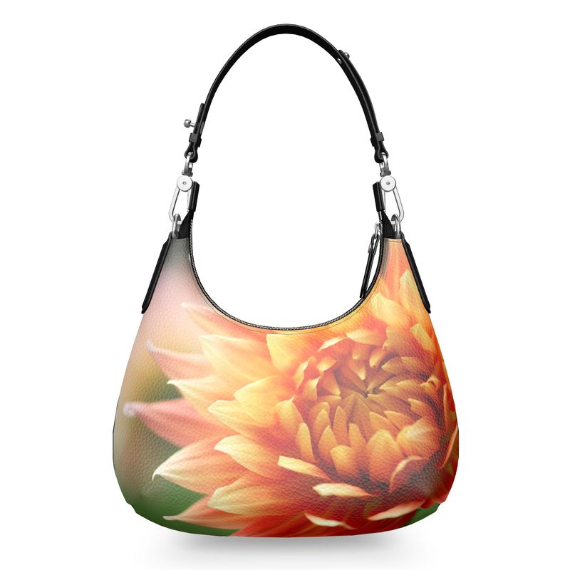 The Dahlia  Mini Curve Designer Leather Bag showcases luxurious Nappa leather with elegant floral design.