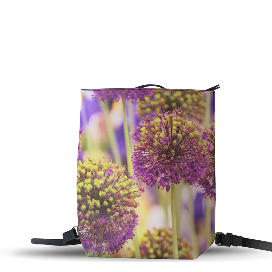 Stylish Allium Faux Leather Backpack by Sally's Blooming Bags, perfect for casual outings and daily commutes.