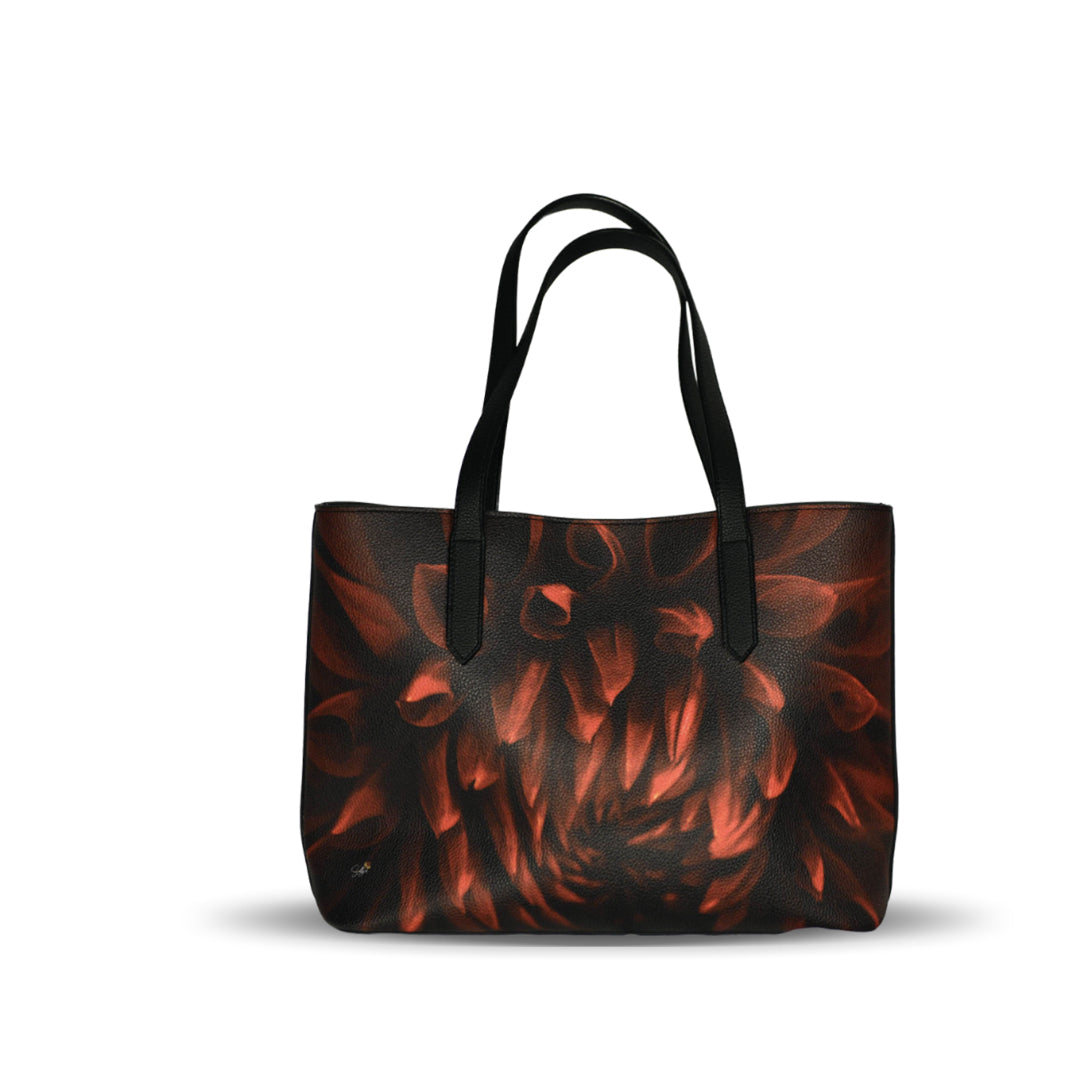 Stylish and eco-friendly, the Crimson Dahlia Faux Leather Tote is perfect for work, school, or weekend adventures.