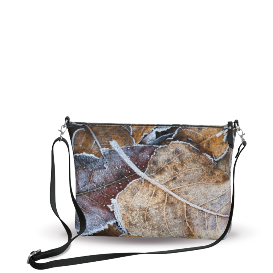 EcoChic Frosted Leaves Faux Leather Crossbody Purse – Elegant Style with Artful Photography in a chic design.