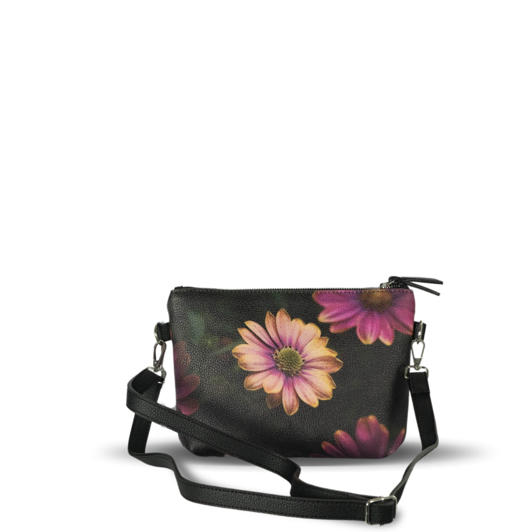 Stylish Windflower Vegan Leather Crossbody Bag featuring floral design, perfect for modern individuals on the go.