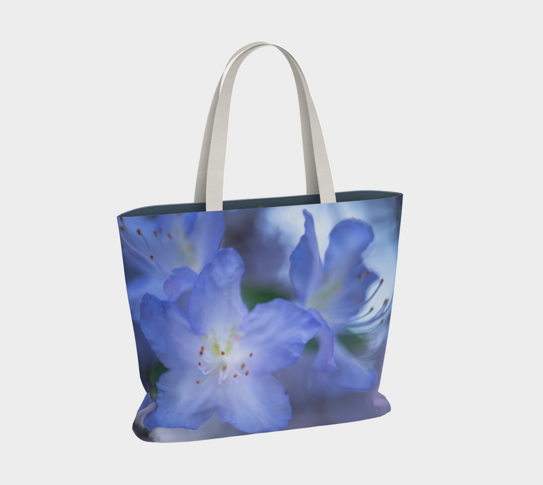 Rhododendron Market Tote – Blue Floral Fine Art Bag by Sally Halvorsen