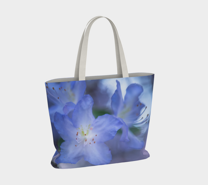 Rhododendron Market Tote – Blue Floral Fine Art Bag by Sally Halvorsen