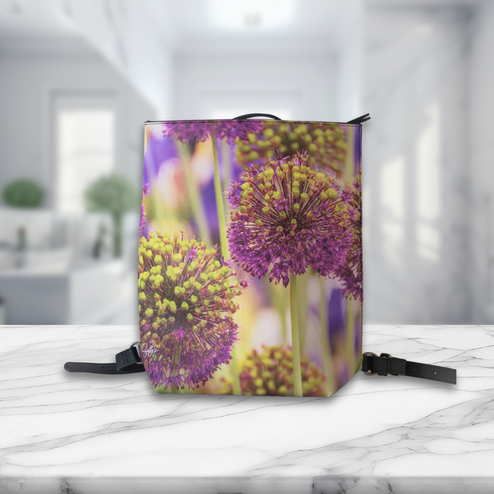 Stylish Allium Faux Leather Backpack by Sally's Blooming Bags, perfect for daily commutes and casual outings.