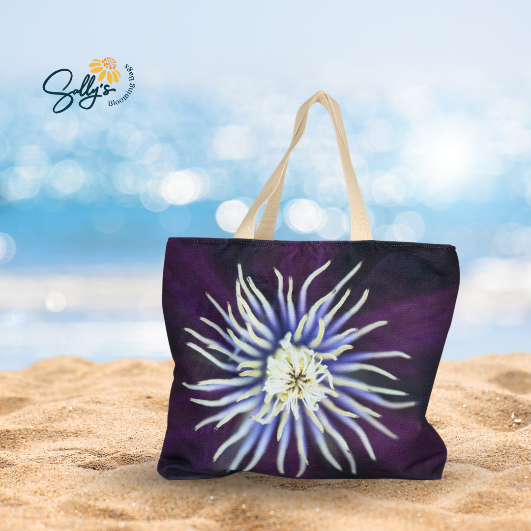 Clematis Blossom Market Tote by Sally Halvorsen offers stylish practicality for shopping and weekend adventures.