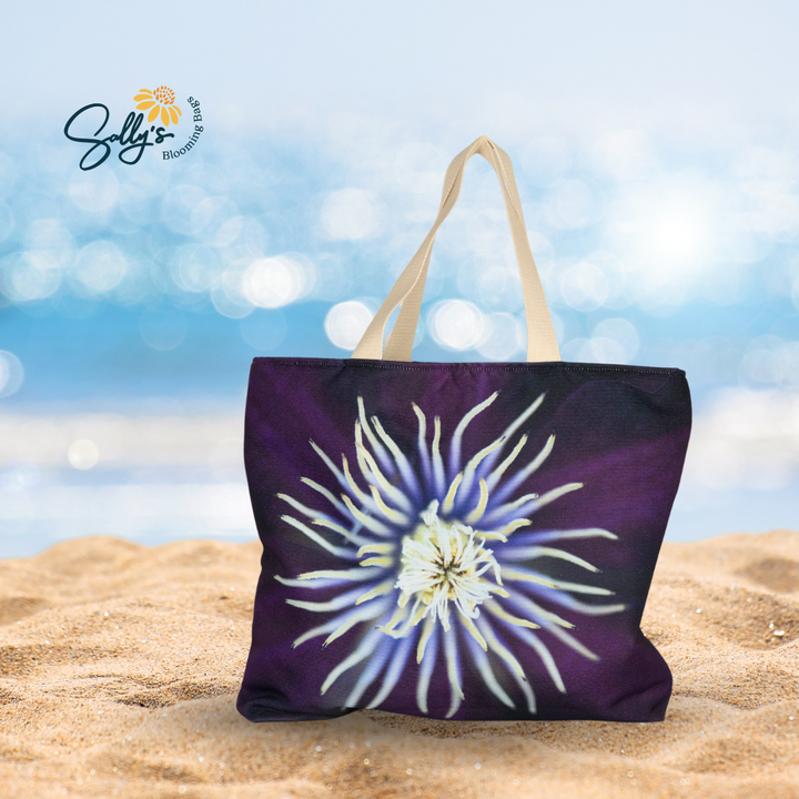 Clematis Blossom Market Tote by Sally Halvorsen offers stylish practicality for shopping and weekend adventures.