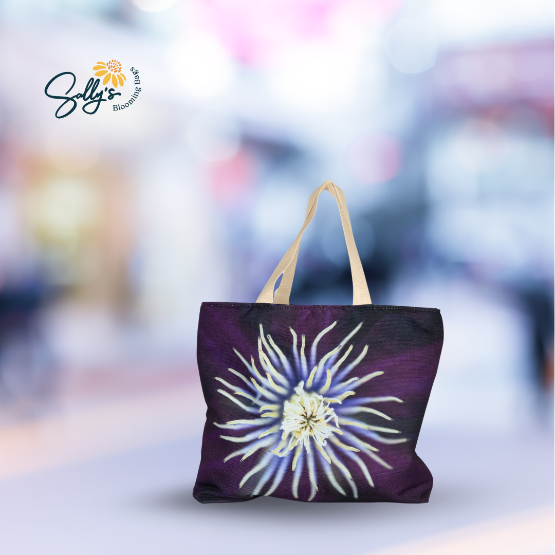 Stylish Clematis Blossom Market Tote by Sally Halvorsen, perfect for shopping and weekend adventures.