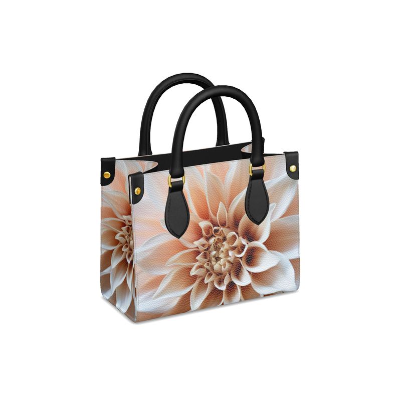Designer leather Mini Bonchurch Shopper with fine art dahlia photograph, crafted in London.
