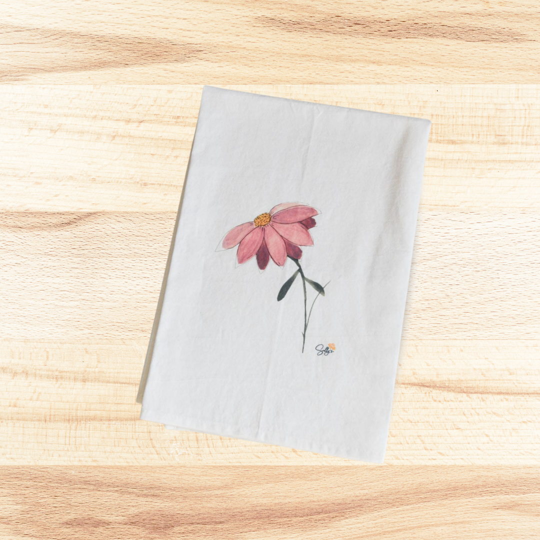 In Her Own Way Watercolor Floral Flour Sack Tea Towel