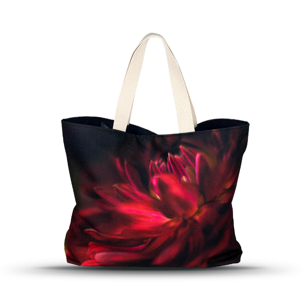 close up photograph of a intense red dahlia on white background
