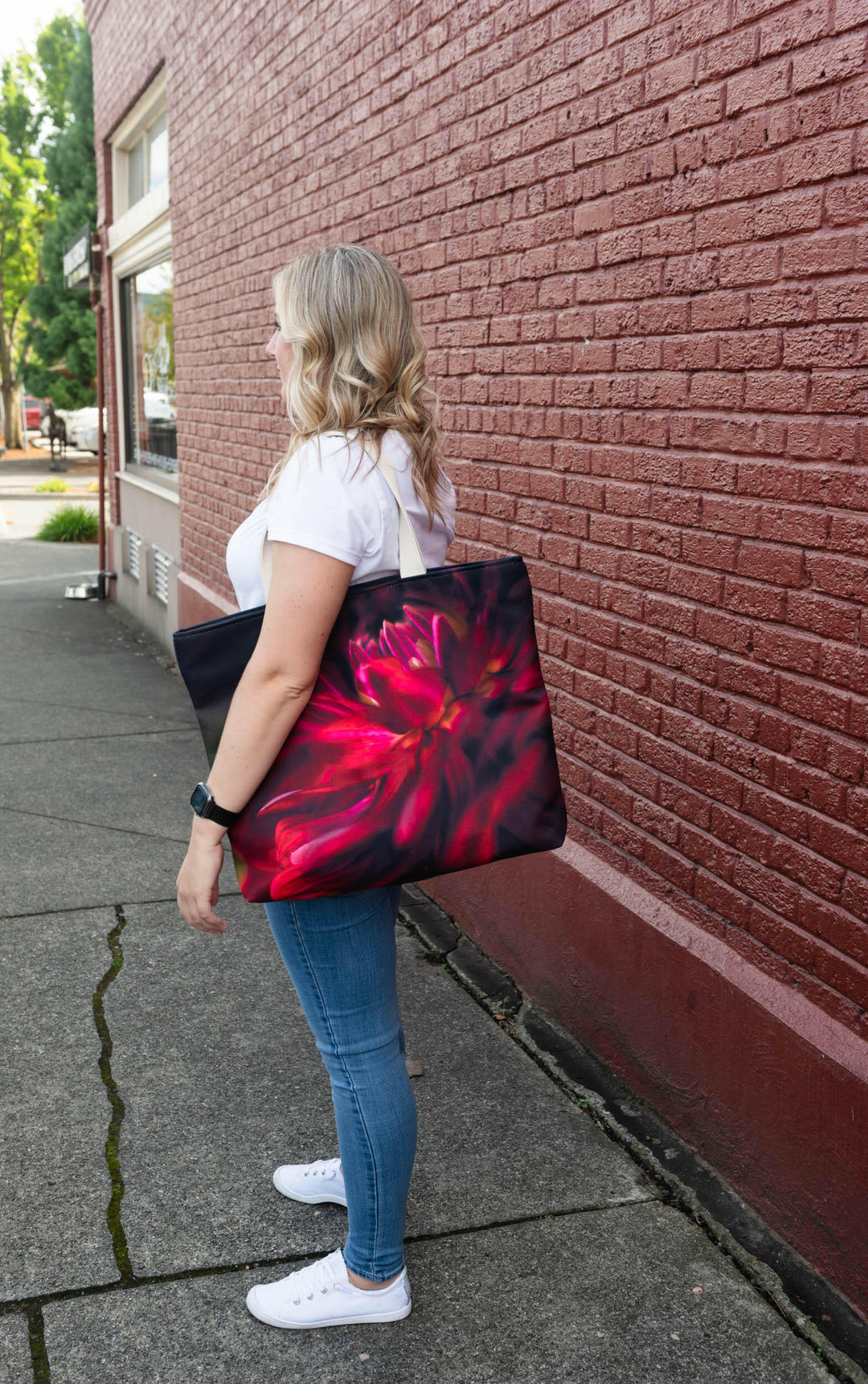 Red Velvet Tote on Shoulder