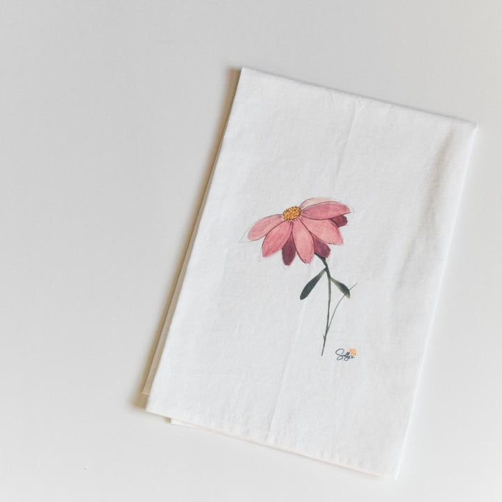 In Her Own Way Watercolor Floral Flour Sack Tea Towel
