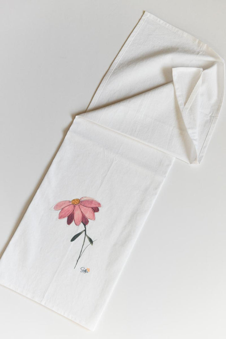 In Her Own Way Watercolor Floral Flour Sack Tea Towel