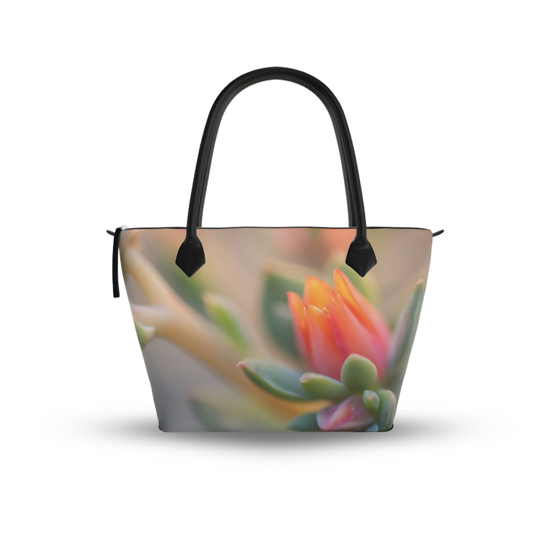 succulent tote bag The Echeveria Zip Top Bag, Textured Nappa Leather
