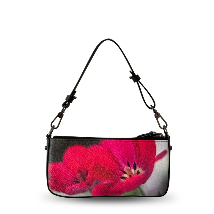 Red Tulip Leather Shoulder Zip Box Bag