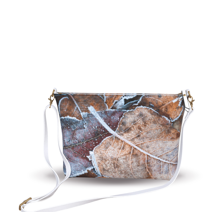 Frosted Leaves Faux Leather Crossbody Purse.