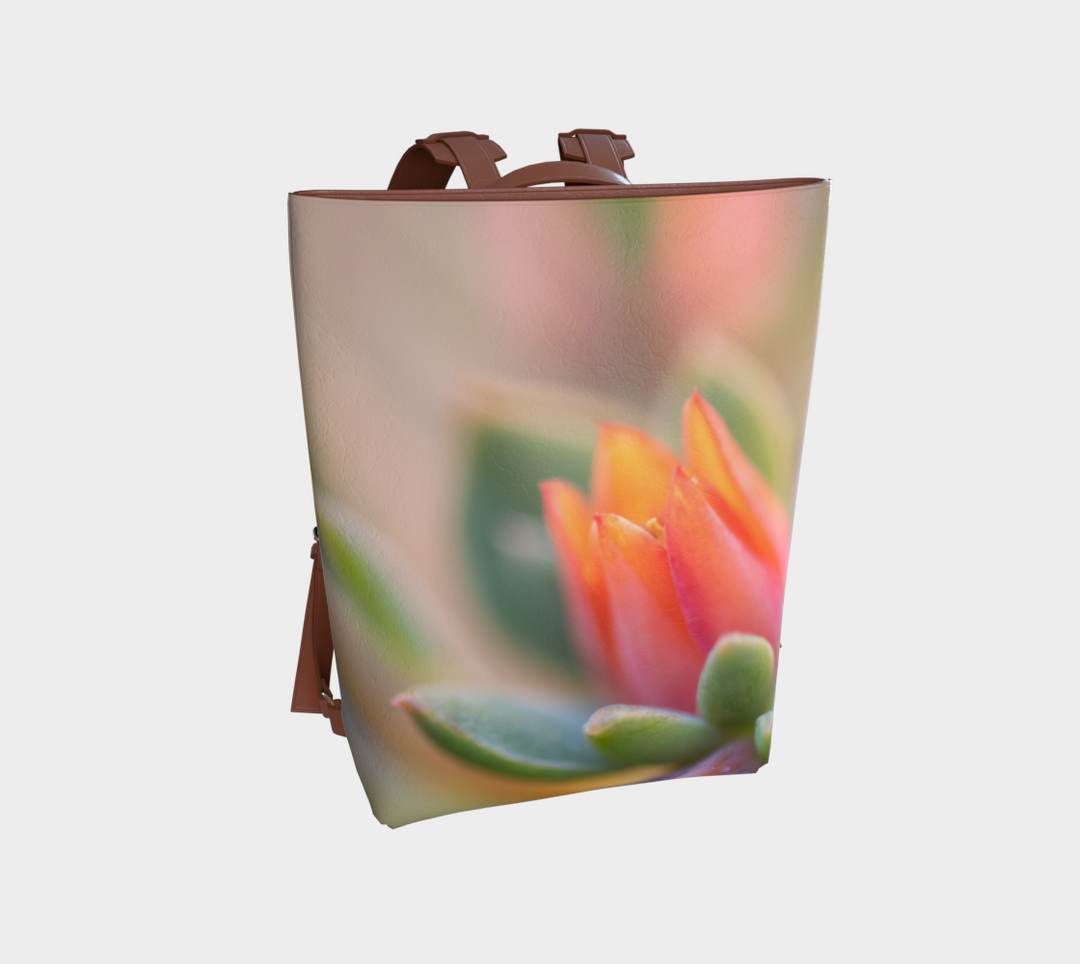 Orange Echeveria Faux Leather Backpack.