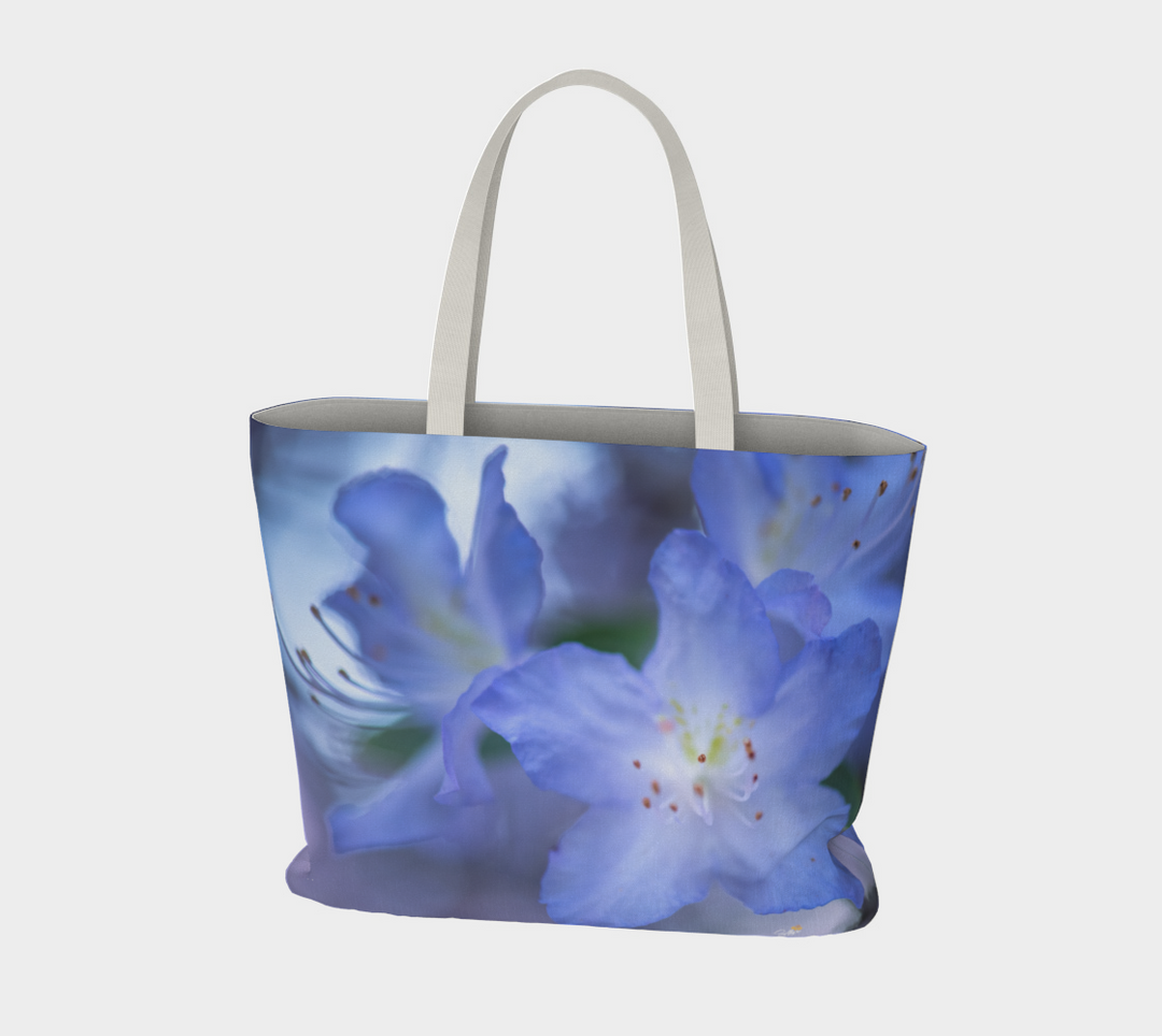 Rhododendron Market Tote – Blue Floral Fine Art Bag by Sally Halvorsen