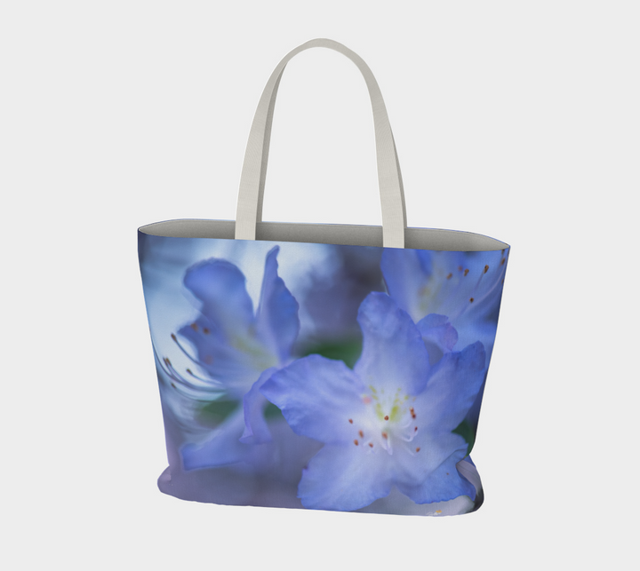 Rhododendron Market Tote – Blue Floral Fine Art Bag by Sally Halvorsen