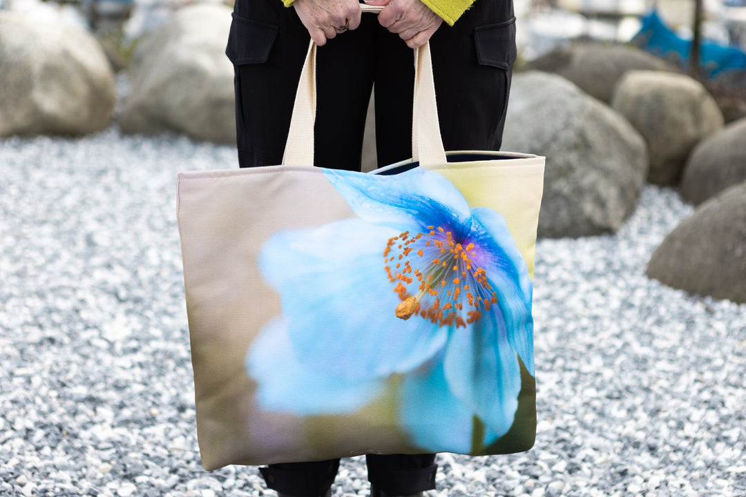 Large Blue Poppy Canvas Tote