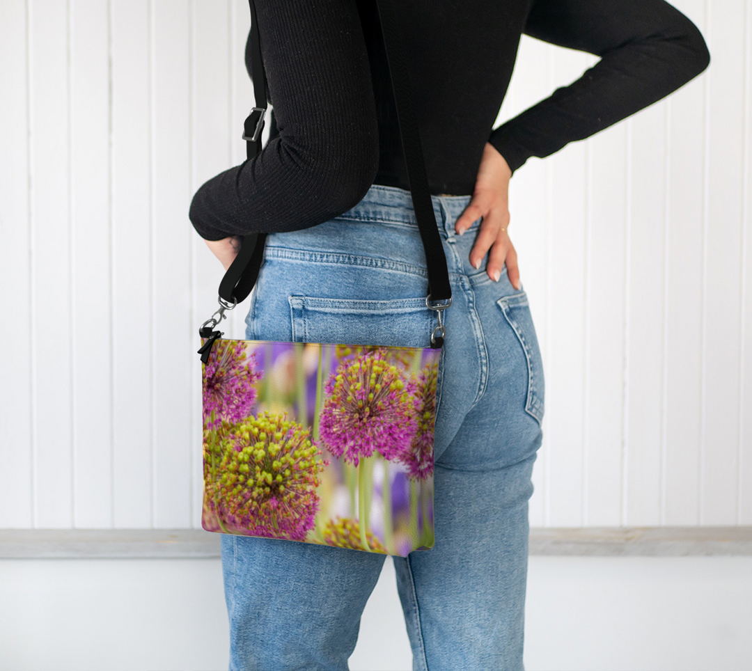 Allium Faux Leather Crossbody Purse by Allium — compact vegan crossbody bag with floral print.
